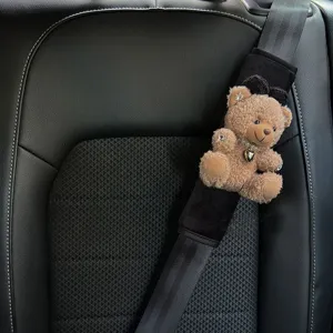 Cute plush teddy bear car seat belt cover soft fluffy interior decoration accessory