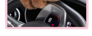 Primo piano dettagliato di un simpatico peluche capibara marrone per interni auto.