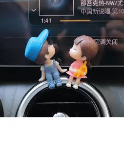 Cute cartoon couple car dashboard ornament resin figurine cute interior accessories for auto