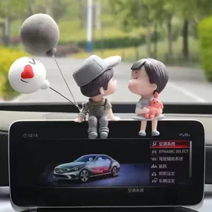 Cute cartoon couple car dashboard ornament, sweet interior decor for auto console, lovely gift.