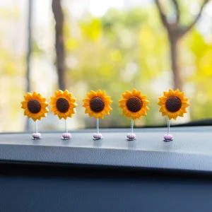 Cute bobblehead sunflower car dashboard ornaments, spring flower interior decor for auto console.