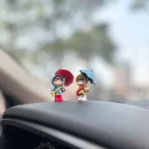 Cute cartoon rain couple car dashboard ornament healing character interior decoration