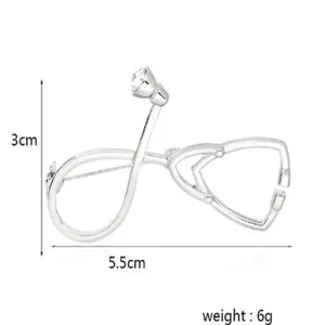 Silver stethoscope brooch with crystal accent, medical doctor pin badge for clothes and bags