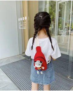 Borsa a tracolla per bambini carina con mucca, mini borsa petto alla moda per bambini.