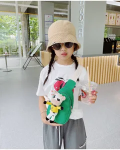 Bellissima borsa da petto in tela per bambini con bambola di mucca, tracolla alla moda.