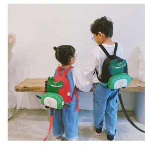 Cute cartoon dinosaur kids backpack with anti-lost strap kindergarten school bag for boys