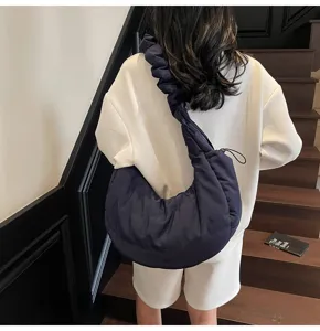 Stylish nylon cloud dumpling shoulder bag, casual large capacity commuter crossbody.