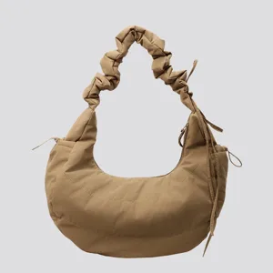 Women Casual Nylon Dumpling Bag Large Capacity Solid Color Crossbody Shoulder Bag Cloud Tote Bag Daily Commuter Handbag