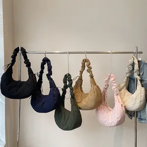 Nylon puffer shoulder bag large capacity hobo dumpling bag casual crossbody bag for women