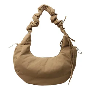 Womens casual nylon crescent shoulder bag, stylish commuter hobo cloud handbag for daily use.