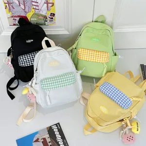 Women Casual Canvas Contrast Color Mini Backpack Ins Forest Style School Daypack With Cute Pendant For Teen Girls