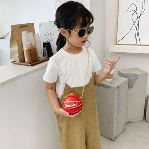 Kids mini basketball crossbody bag stylish cute round shoulder purse with chain strap for girls