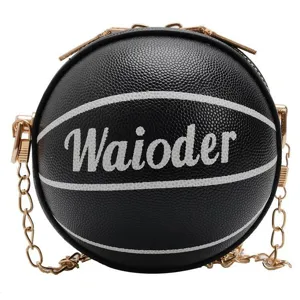 Kids mini basketball crossbody bag black PU leather coin purse with chain strap for girls