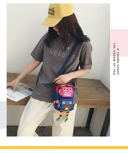 Borsa a tracolla robot divertente e carina per donne e ragazze, borsa in tela colorata dal design unico.