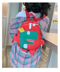 Niedlicher Kinder Dinosaurier Rucksack, rote Cartoon Schultasche für Jungen und Mädchen.