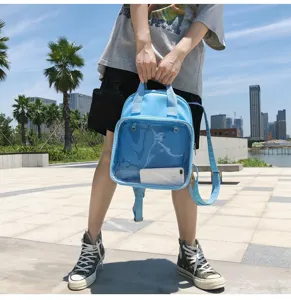 Zaino trasparente in PVC azzurro chiaro borsa scolastica alla moda per studenti e fan anime.