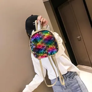 Kids sequin mini backpack colorful unicorn design sparkly children small daypack detail
