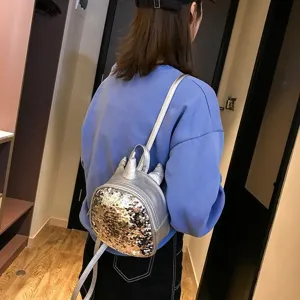 Children sequin mini backpack cute unicorn design shining silver school bag for kids