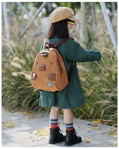 Cute cartoon animal corduroy mini backpack for kids casual stylish small school bag.