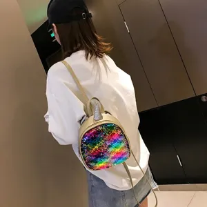 Colorful sequin mini unicorn backpack for kids, cute sparkling school bag with adjustable straps.