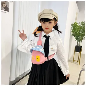 Cute kids mushroom shape crossbody chest bag, pink and blue design, perfect for daily fashion wear.