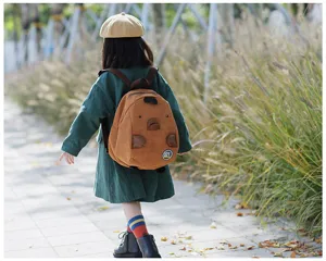 Cute cartoon animal corduroy mini backpack for children, stylish and playful daily school bag.