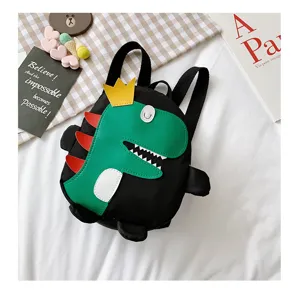 Süßer Kinder Rucksack mit Dinosaurier Design,schwarzer kleiner Cartoon Schulranzen für Jungen Mädchen.