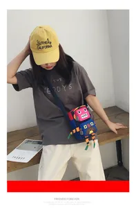 Simpatica borsa a tracolla in tela di robot per ragazze, borsa originale con accessori giocattolo.