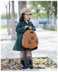 Cute cartoon animal corduroy mini backpack for kids, stylish casual daily school bag.