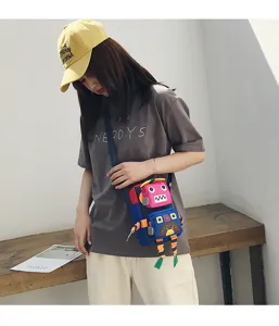 Borsa a tracolla in tela robot cartone animato carina per bambini e bellissima moda.