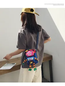 Borsa a tracolla in tela robot eccentrica simpatico cartone animato messenger bag casual.