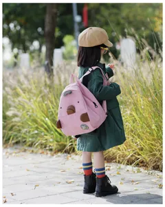 Cute cartoon animal corduroy mini backpack for students, trendy casual style detail.
