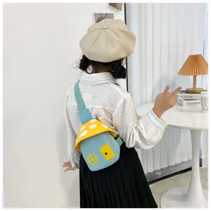 Kids cute mushroom crossbody bag children stylish sling chest bag canvas toddler mini purse