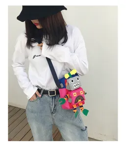 Borsa a tracolla in tela con robot di cartoni animati per bambini e ragazze, borsa messenger.