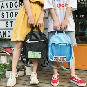Zaino Ita trasparente kawaii stile giapponese borsa scuola con tasca frontale trasparente