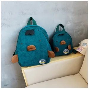 Cute cartoon corduroy mini backpack set, Japanese style casual daypack for students and teens.