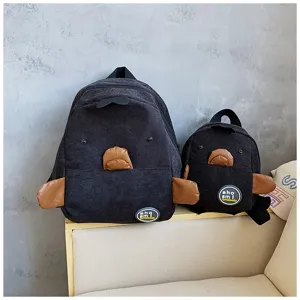 Cute cartoon duck animal corduroy mini backpack set student casual daypack black bag