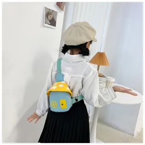 Kids cute mushroom chest bag, stylish crossbody bag for boys and girls, daily fashion accessory.