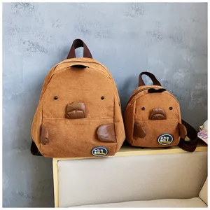 Japanese quirky cartoon animal cute student mini casual corduroy backpack detail view.