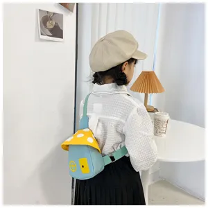 Cute mushroom house design children sling bag with vibrant colors, perfect kids daily accessory.