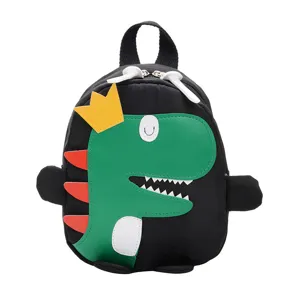 Niedlicher Dino Kinder Rucksack, kleine schwarze Schultasche fuer Kindergarten Kinder.