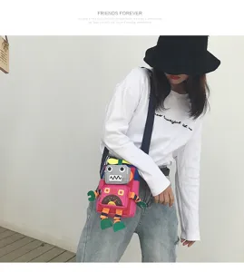 Graziosa borsa a tracolla in tela robot stile giapponese borsa casual per donne