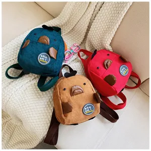 Mini corduroy cartoon animal backpack cute small school bag for students casual daypack