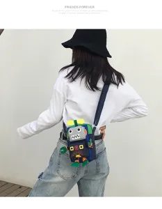 Borsa tracolla in tela robot eccentrica, borsa spalla carina cartone animato per ragazze bambini