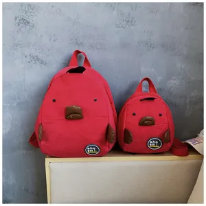 Japanese quirky cartoon animal mini casual corduroy backpack set, cute red school bag.