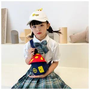 Children cute mushroom cross-body bag stylish contrast color canvas chest bag for kids