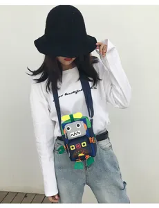 Borsa a tracolla in tela con robot carino per ragazze, borsa a mano cartoon per bambini.