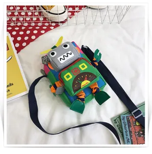Borsa a tracolla in tela robot carina per bambini, design incrociato cartone animato divertente