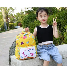 Cute cartoon unicorn kids backpack for kindergarten boys and girls yellow school bag daily use