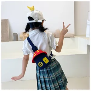 Kids cute mushroom shape cross-body chest bag color block canvas casual shoulder bag kids
